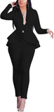 Aro Lora Women's 2 Piece Outfit Casual Solid Open Front Blazer and Pencil Pant Suits Set