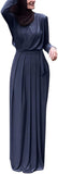 FPOVFPO Women's Muslim Abaya Dress - One-Piece V Neck Belt Tie Islamic Full Length Kaftan Daily Casual Dress