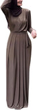 FPOVFPO Women's Muslim Abaya Dress - One-Piece V Neck Belt Tie Islamic Full Length Kaftan Daily Casual Dress