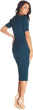 Dress the Population Womens Ruth Short Puff Sleeves Asymmetrical Neckline Bodycon Midi Dress