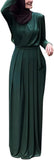 FPOVFPO Women's Muslim Abaya Dress - One-Piece V Neck Belt Tie Islamic Full Length Kaftan Daily Casual Dress