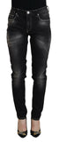 Acht Black Washed Mid Waist Tapered Women Casual Denim Jeans