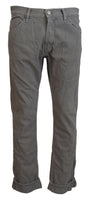 Acht Gray Cotton Straight Fit Folded Hem Casual Denim Jeans