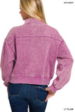 Zenana Acid Wash Fleece Half Zip Sweatshirt