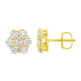 14K Yellow Gold 1.0 Cttw Diamond Flower Earring (J-K Color, I1-I2 Clarity)