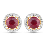 1.22 Carat Genuine Ruby and White Diamond 14K Yellow Gold Earrings