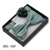 Mens Bow Tie, Pocket Square, And Brooch Gift Set