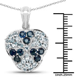 2.73 Carat Genuine Blue Sapphire and Aquamarine .925 Sterling Silver Pendant