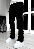 Ins Fringes Ripped Trousers Individual Patched Pants Long Tight Fit Stacked Jeans For Mens Clothing