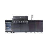 Castelle Flame Belmont 43-Inch 6-Burner 85K BTU Stainless Steel Outdoor BBQ Kitchen Grill Island With Wine Cooler, Rotisserie, And Sink (SAK19476)