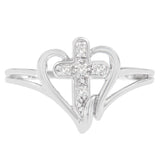 10K White Gold Diamond-Accented Cross & Open Heart Promise Fashion Ring (H-I Color, I1-I2 Clarity) - Size 7