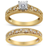 14K Yellow Gold Plated .925 Sterling Silver 1/5 Cttw Diamond Art Deco Style Engagement Ring Bridal Set (I-J Color, I3 Clarity) - Ring Size 7