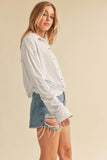 Aemi + Co Twisted Hemline Button Detail Collared Neck Top