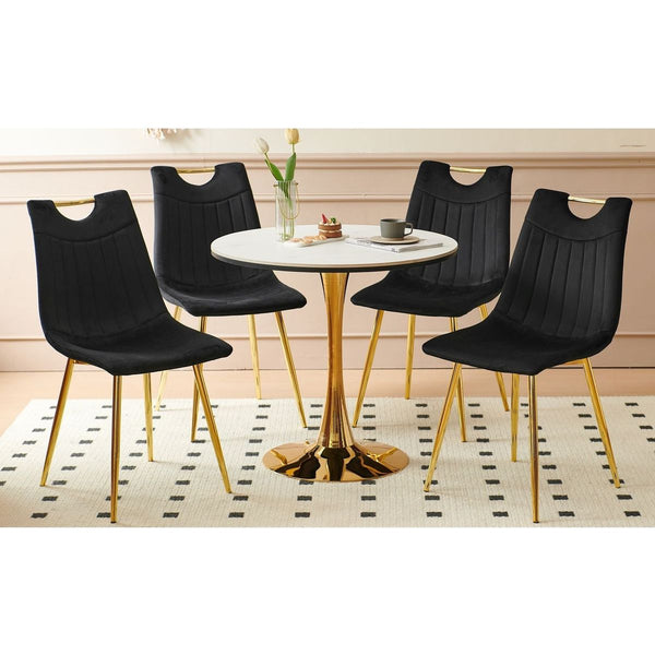 1+4,5pieces dining set, Table metal leg Mid-century Dining Table for 4-6 people With Mdf Table Top, Pedestal Dining Table, End Table Leisure Coffee Table