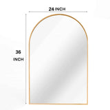 24x36 Inch Gold Metal Framed Arched Mirror