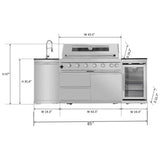 Castelle Flame Verona 44-Inch 6-Burner 85K BTU Stainless Steel Outdoor BBQ Kitchen Grill Island With Wine Cooler, Rotisserie Kit, And Storage Cabinets (SAK97105)