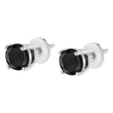 14K White Gold 2.00 Cttw Round Brilliant-Cut Black Diamond Classic 4-Prong Stud Earrings with Screw Backs (Fancy Color-Enhanced, I2-I3 Clarity)