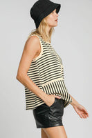 Umgee Round Neck Texture Striped Tank