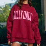 Printed Letter Crewneck Long-Sleeve Loose-Fit Versatile Sweatshirt