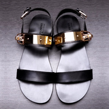 Men's Summer Leather Roman Sandals with Metal Rivets