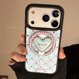 Gold-Plated Blue Lattice-Pattern Heart Magnetic-Suction Phone Case