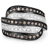 0.80 Carat Genuine Brown Diamond and White Diamond .925 Sterling Silver Ring