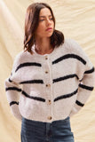 SO ME Stripe Soft Touch Button Cozy Sweater Cardigan