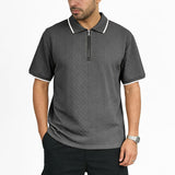 Mens Jacquard Loose-Fit Short-Sleeve Zip-Up Polo Shirt