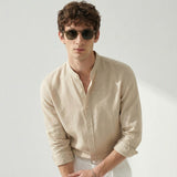 Italian Neapolitan Luxury Pure Natural Linen Mens Long Sleeve Shirt