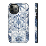 BLUE WHITE TILE | Tough Phone Case