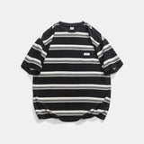 Casual Loose Striped Pocket Round Neck T-shirt
