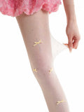 Velvet Bow Rhinestone White Stockings
