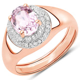 2.17 Carat Genuine Kunzite and White Zircon .925 Sterling Silver Ring