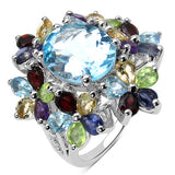 10.34 Carat Genuine Multi Stone .925 Sterling Silver Ring