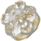 14K Yellow Gold Plated 6.69 Carat Genuine Crystal Quartz & White Diamond .925 Sterling Silver Ring