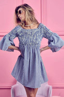 BiBi Smocked Off Shoulder Striped Dress