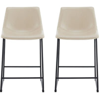 (Set of 2) Vintage Style 24-Inch Armless Industrial Faux Leather Counter Stool with Metal Legs and Footrest for Kitchen Island, Cafe, Pub, Bar Counter, Cream and Black