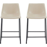 (Set of 2) Vintage Style 24-Inch Armless Industrial Faux Leather Counter Stool with Metal Legs and Footrest for Kitchen Island, Cafe, Pub, Bar Counter, Cream and Black