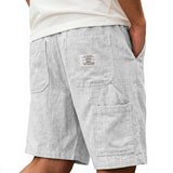 Mens Solid-Color Bamboo-Texture Linen Multi-Pocket Shorts