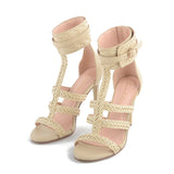 Women's High Heeled Open-Toe Sandals - Handwoven Style