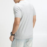 Mens Light-Luxury Rib-Knit Polo Shirt