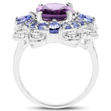 3.13 Carat Genuine Amethyst and Tanzanite .925 Sterling Silver Ring