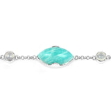 29.70 Carat Genuine Amazonite and White Agate .925 Sterling Silver Bracelet