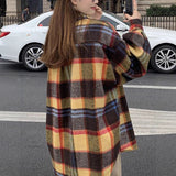 Koreanstyle SpringAutumn FleecLined Thickened Brushed Plaid Shirt For Women