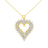 14K Yellow Gold .925 Sterling Silver 4 cttw Round-cut Diamond Cluster Heart Pendant Necklace (K-L Color, I1-I2 Clarity)