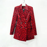 Leopard Print Double Breasted Blazer & Midi Pencil Skirt 2-Piece Suit Set