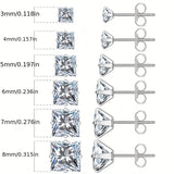 316 Stainless Steel Square Stud Earrings with Cubic Zirconia Accents