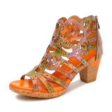 Retro Handmade Gradient Zipper Sandals with Thick Heel