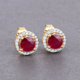 1.22 Carat Genuine Ruby and White Diamond 14K Yellow Gold Earrings