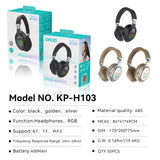 KP-H103 Best Selling In Stock Over Ear Bluetooth Headphones Foldable RGB Ambient Lighting Active Noise Cancellation Dynamic Drivers A Viral Hit